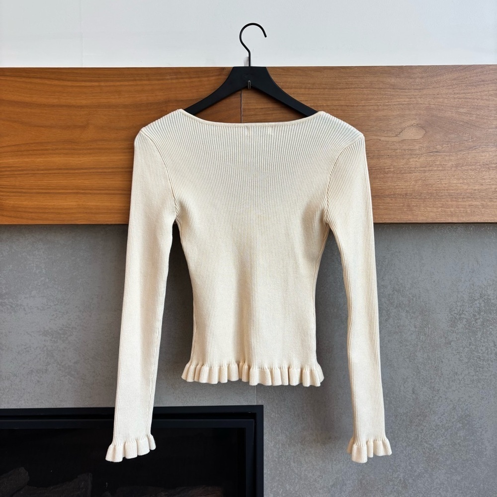 NWOT The Workshop Ruffled‎ Ribbed Knit Top, Size L - Picture 8 of 12